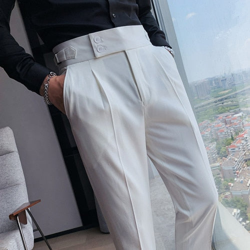 British Style High Waist Trousers Men's Formal Pants
