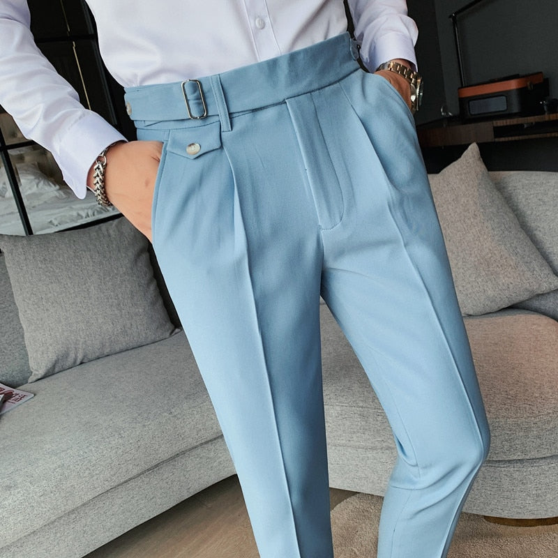 British Style High Waist Trousers Men's Formal Pants