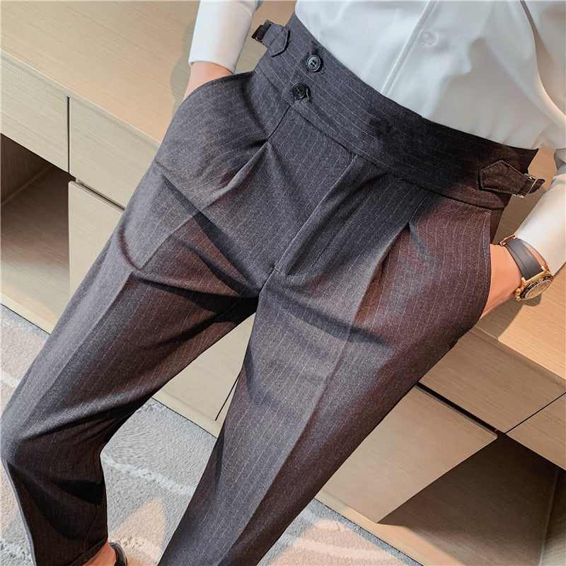 British Style High Waist Trousers Men's Formal Pants