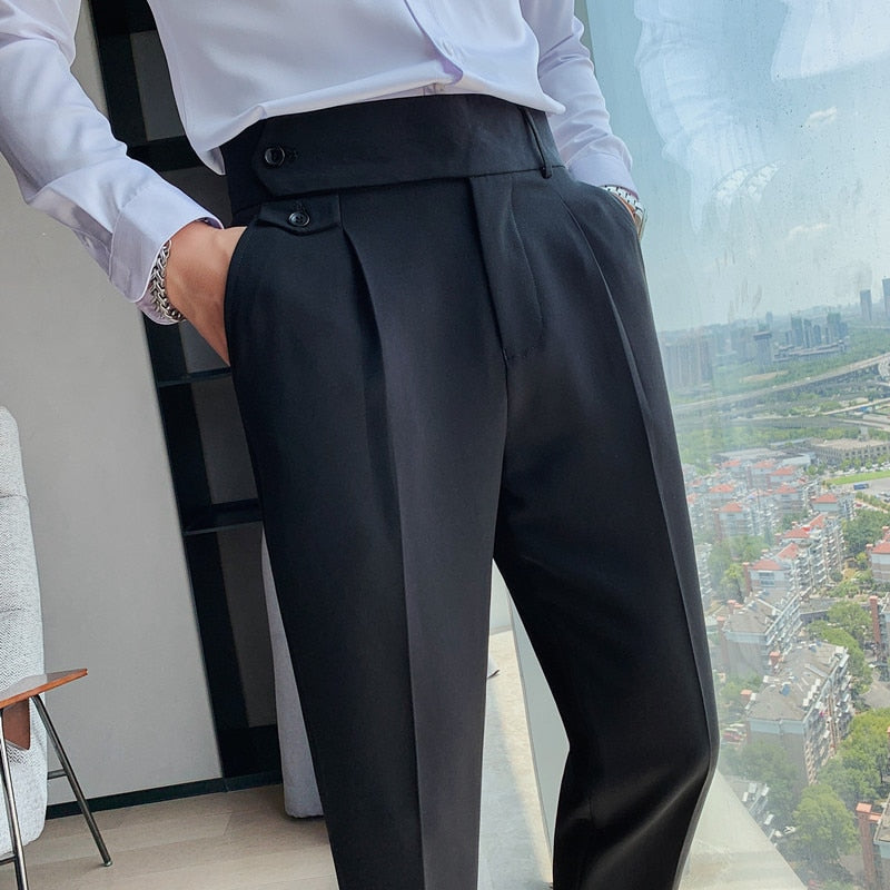 British Style High Waist Trousers Men's Formal Pants
