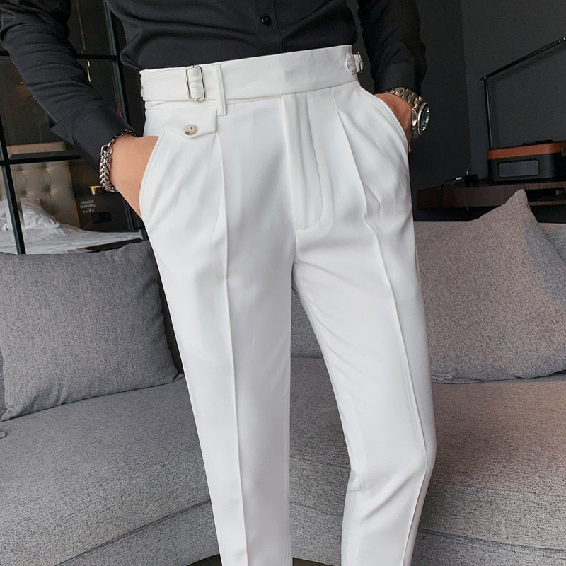 British Style High Waist Trousers Men's Formal Pants