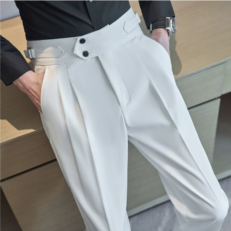 British Style High Waist Trousers Men's Formal Pants