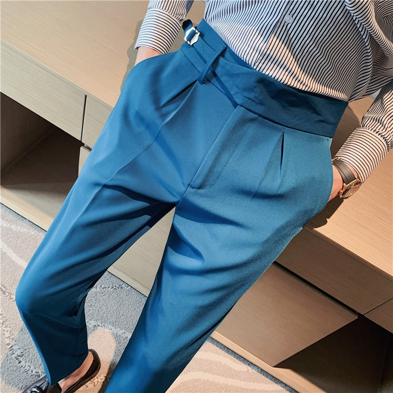 British Style High Waist Trousers Men's Formal Pants