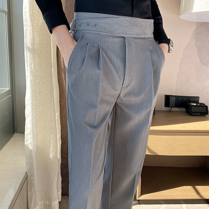 British Style High Waist Trousers Men's Formal Pants