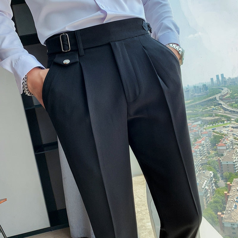 British Style High Waist Trousers Men's Formal Pants