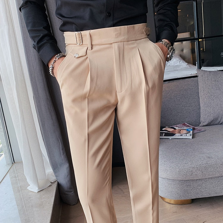 British Style High Waist Trousers Men's Formal Pants