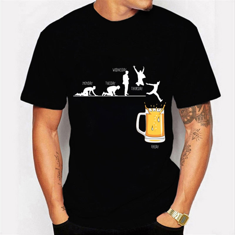 Beer Print Men's Funny Graphic T-Shirts Men Streetwear Clothes