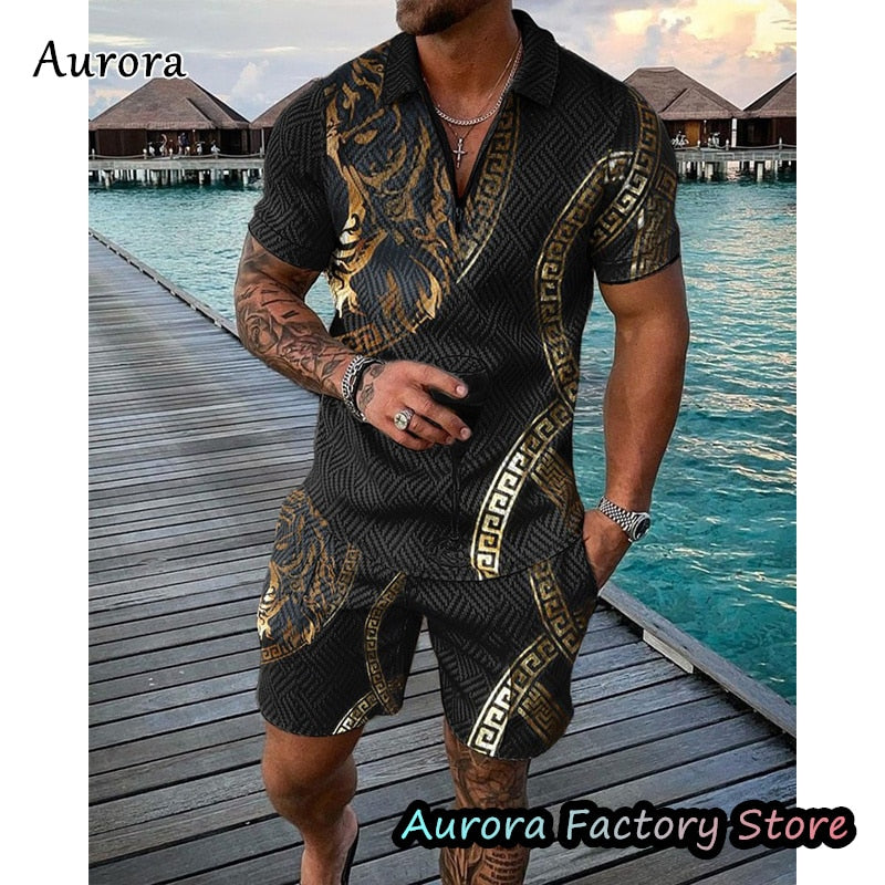 Luxury Men's Polo Set Summer Vintage Shorts Pants Casual Stylish Outfit