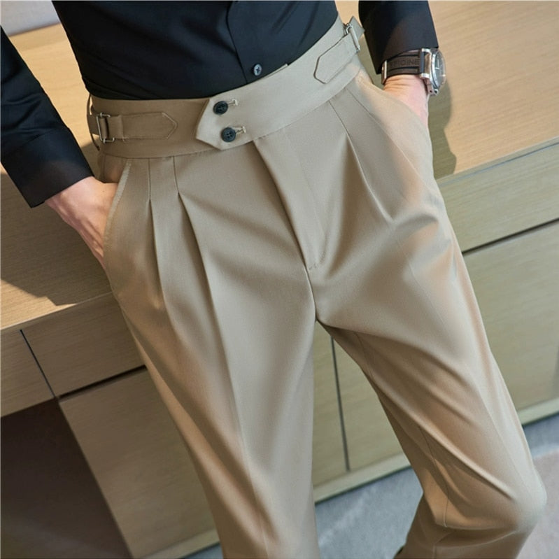 British Style High Waist Trousers Men's Formal Pants