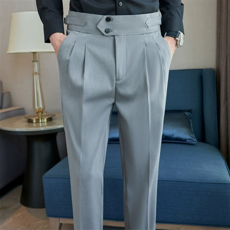 British Style High Waist Trousers Men's Formal Pants