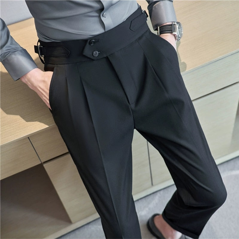 British Style High Waist Trousers Men's Formal Pants