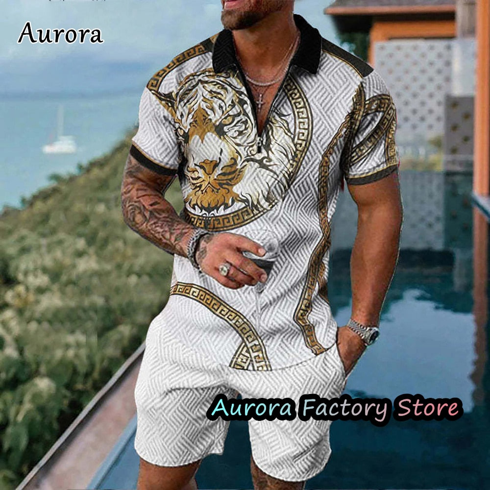 Luxury Men's Polo Set Summer Vintage Shorts Pants Casual Stylish Outfit