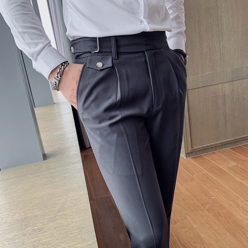 British Style High Waist Trousers Men's Formal Pants