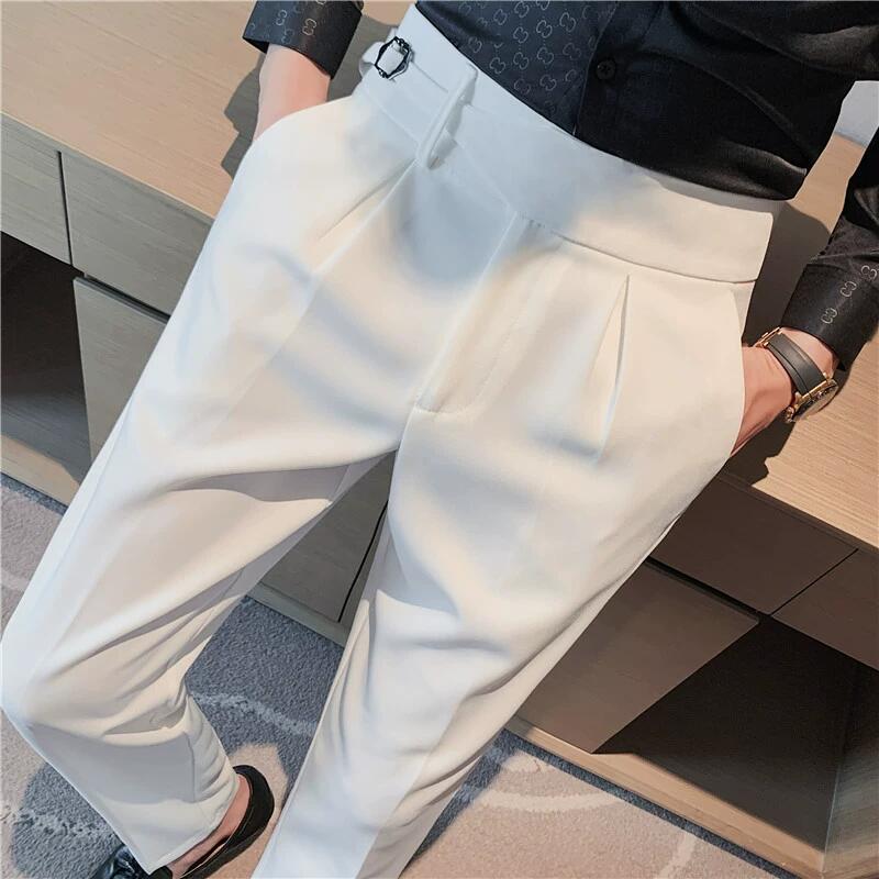 British Style High Waist Trousers Men's Formal Pants