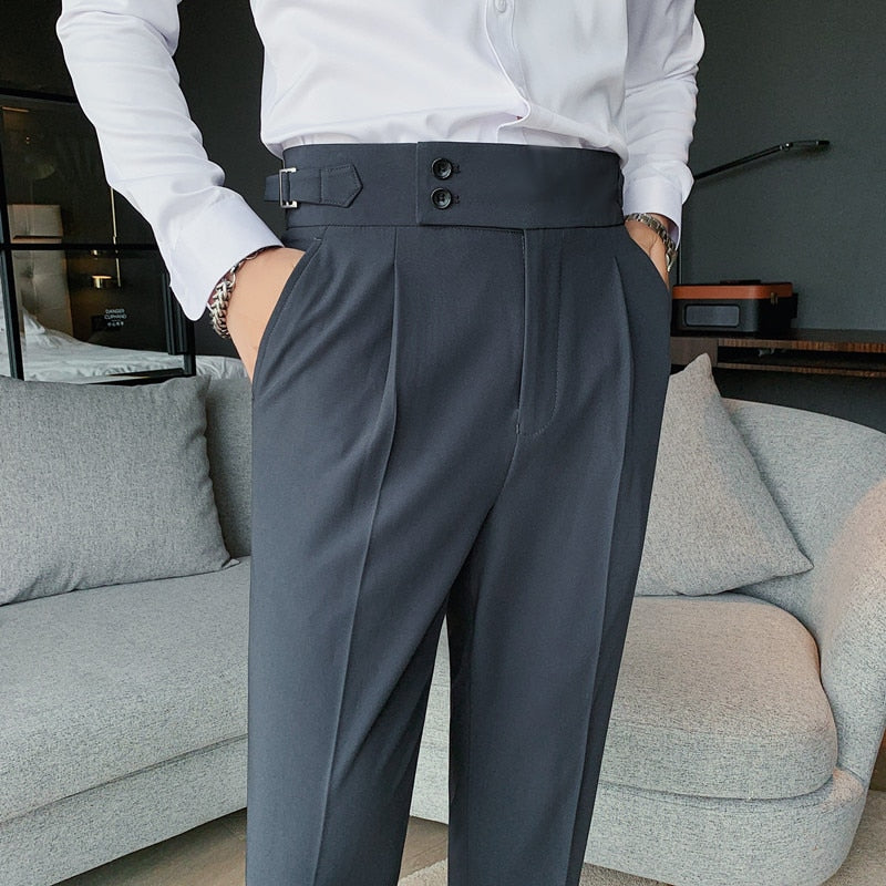 British Style High Waist Trousers Men's Formal Pants