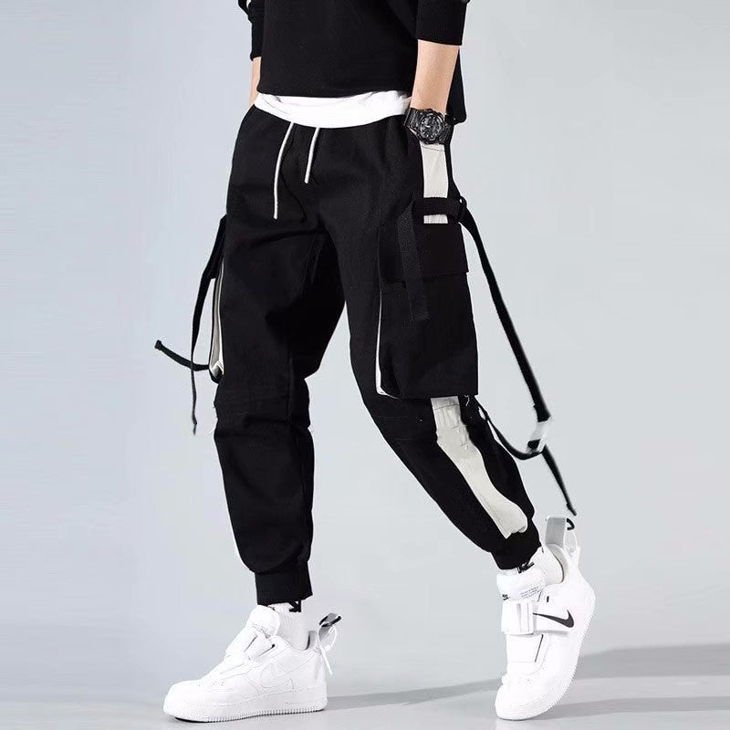 Cotton Slim Fit Ribbons Men's Joggers Elastic Waist Ankle Length Men's Trousers