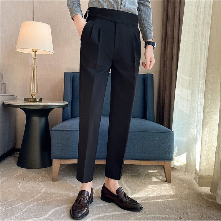 British Style High Waist Trousers Men's Formal Pants