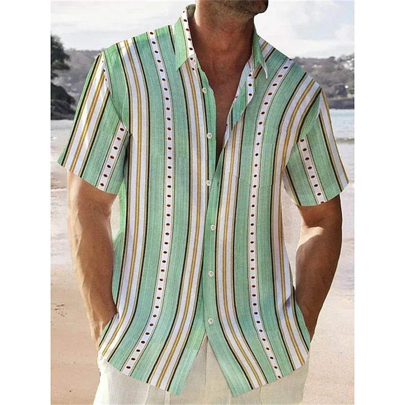 Men's Summer Shirt Light Green Vertical Stripe