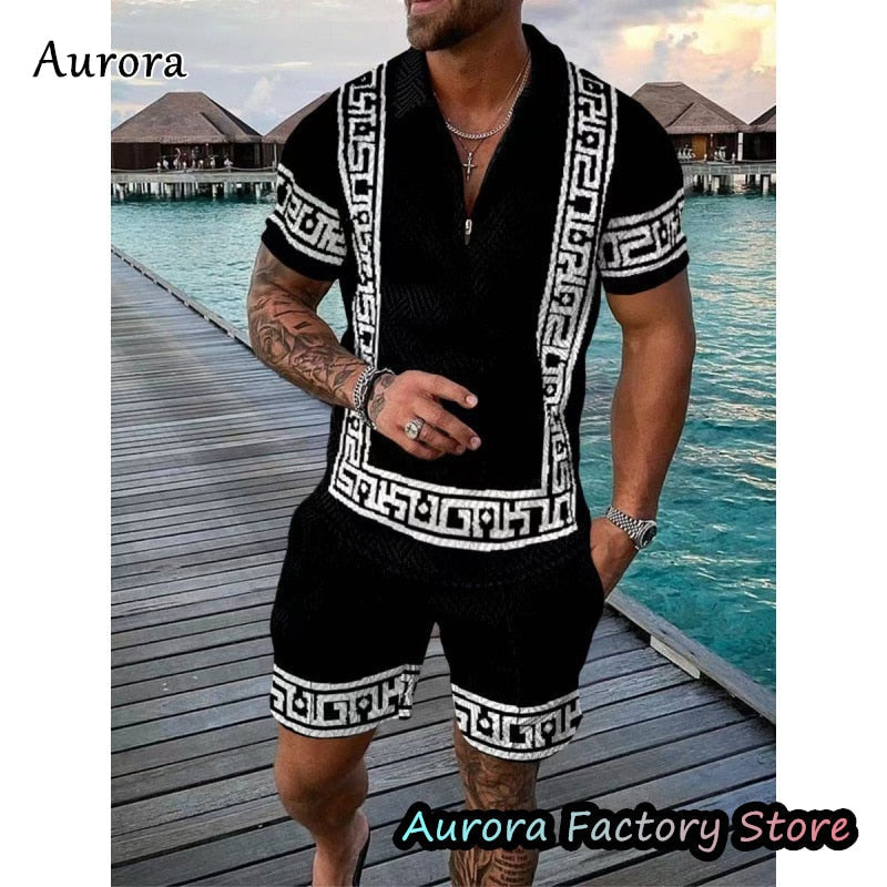 Luxury Men's Polo Set Summer Vintage Shorts Pants Casual Stylish Outfit