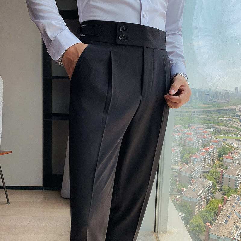 British Style High Waist Trousers Men's Formal Pants