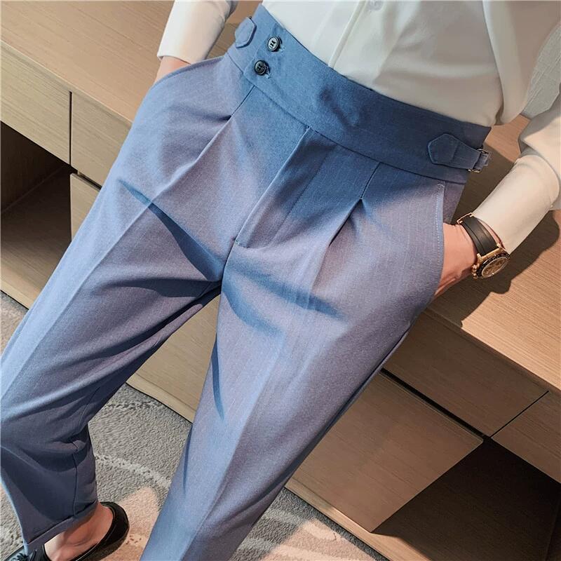 British Style High Waist Trousers Men's Formal Pants