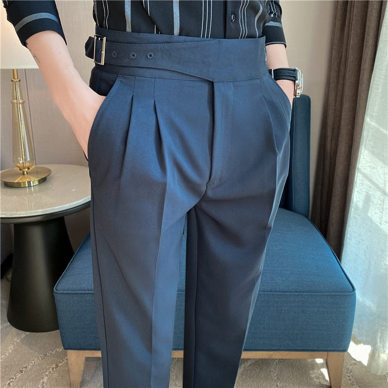 British Style High Waist Trousers Men's Formal Pants