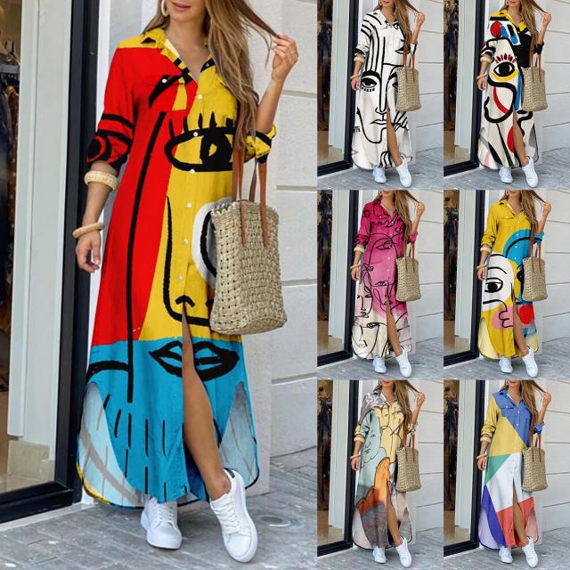 37 COLORS FASHION LONG SLEEVE BOHO PRINTED SHIRT DRESS