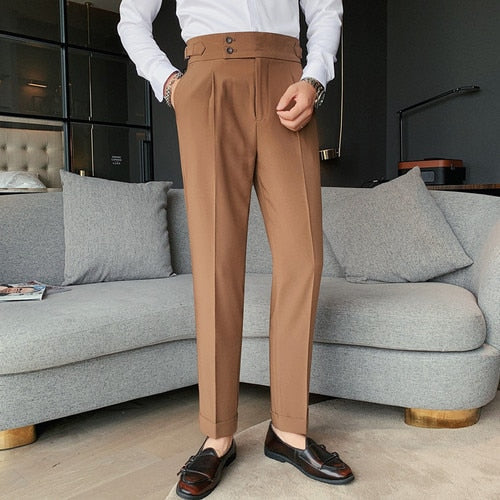 British Style High Waist Trousers Men's Formal Pants