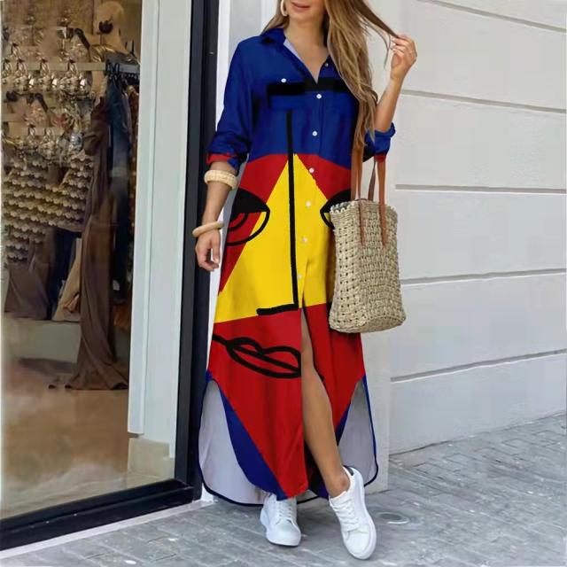 37 COLORS FASHION LONG SLEEVE BOHO PRINTED SHIRT DRESS