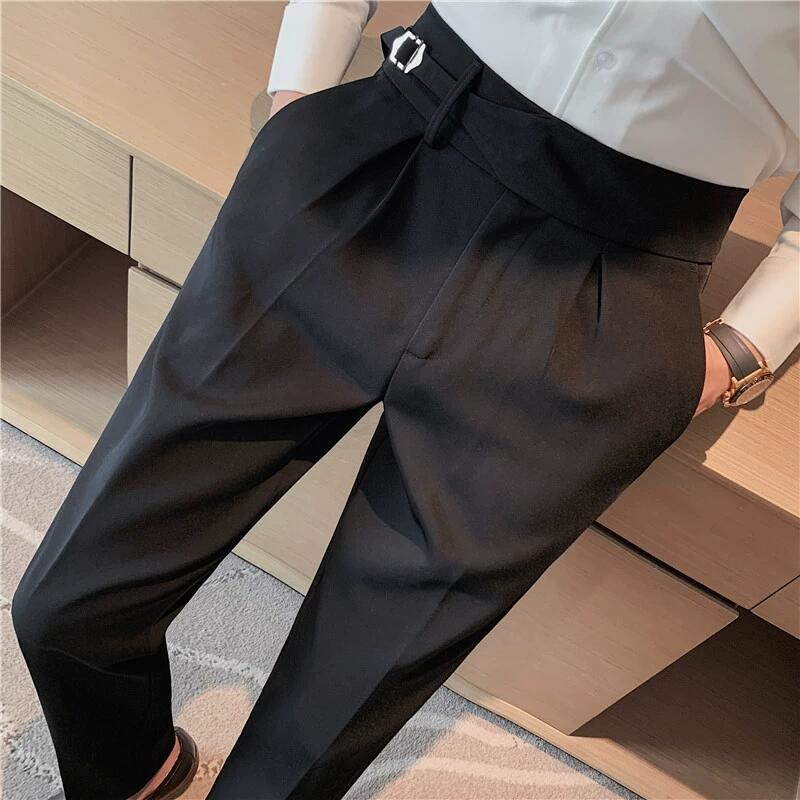 British Style High Waist Trousers Men's Formal Pants