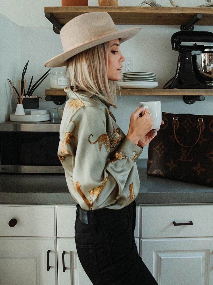 Women Satin Zebra Print Blouse