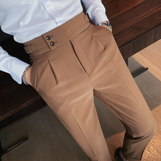 British Style High Waist Trousers Men's Formal Pants