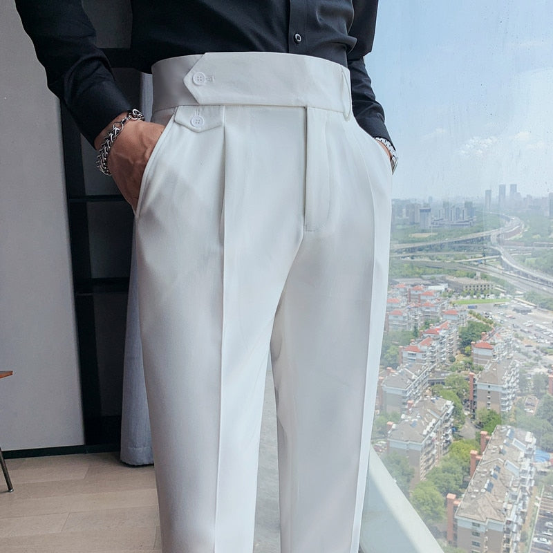 British Style High Waist Trousers Men's Formal Pants