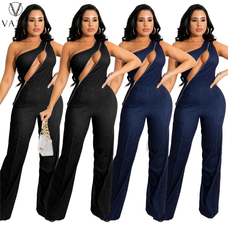 Zipper Detail Denim Jumpsuit