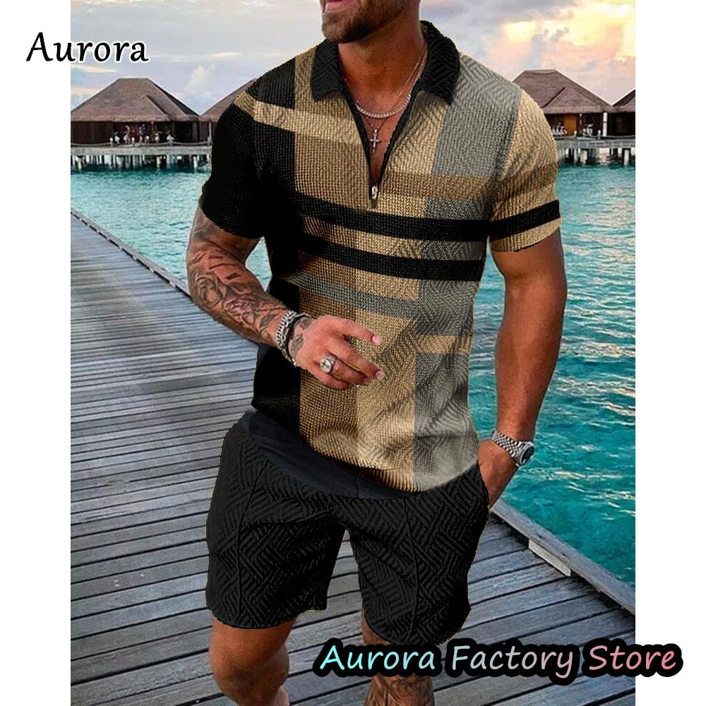 Luxury Men's Polo Set Summer Vintage Shorts Pants Casual Stylish Outfit