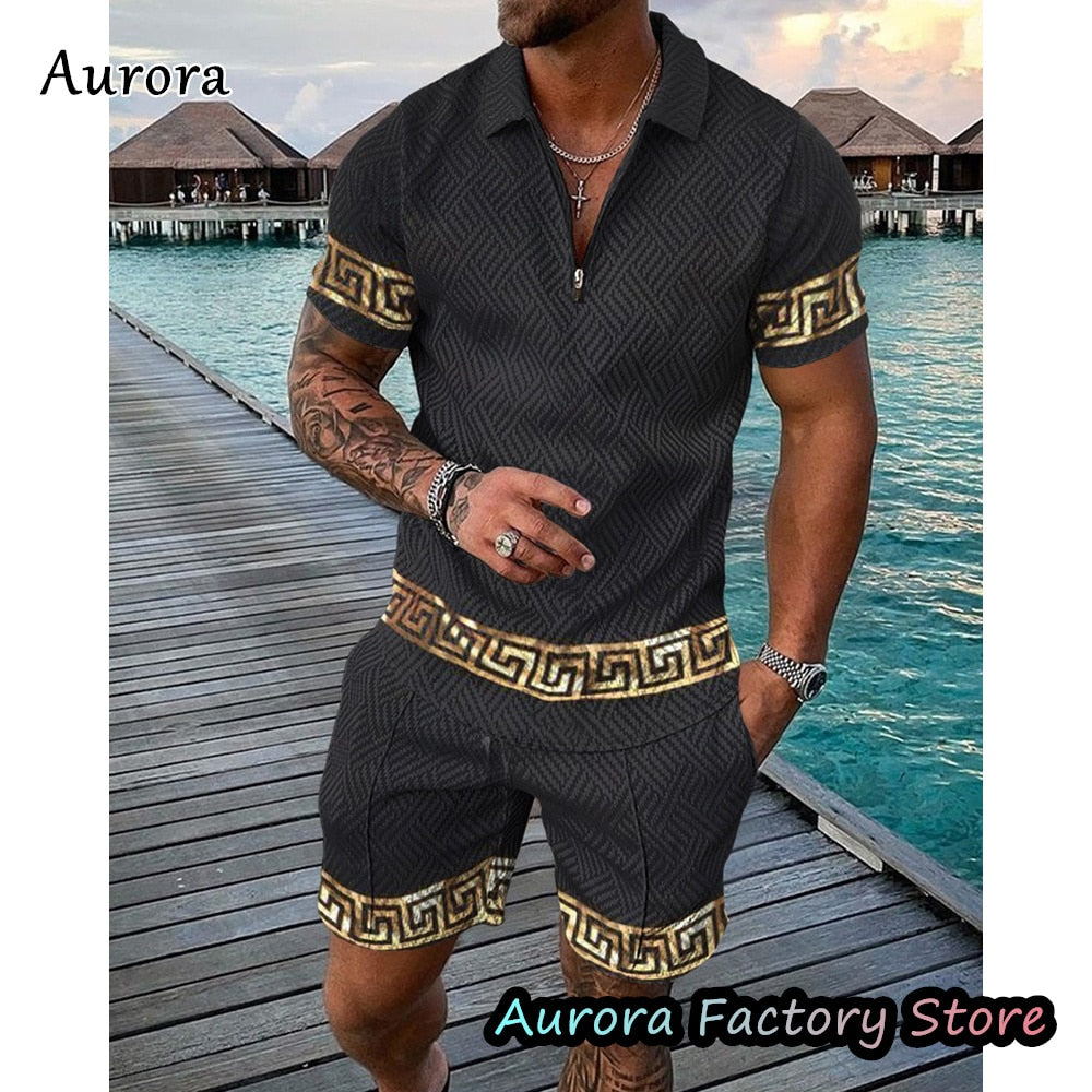 Luxury Men's Polo Set Summer Vintage Shorts Pants Casual Stylish Outfit