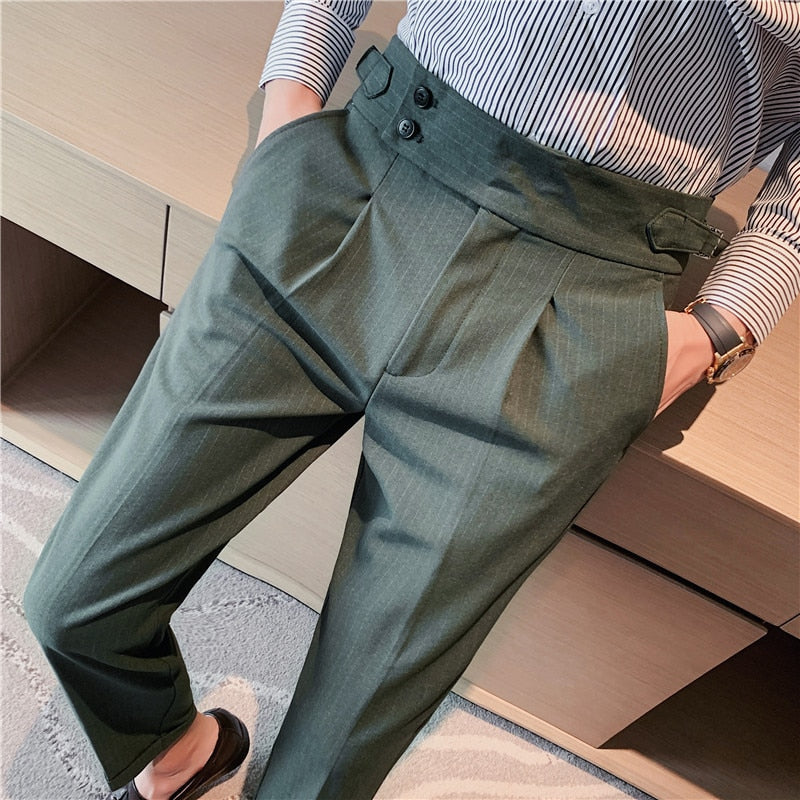 British Style High Waist Trousers Men's Formal Pants