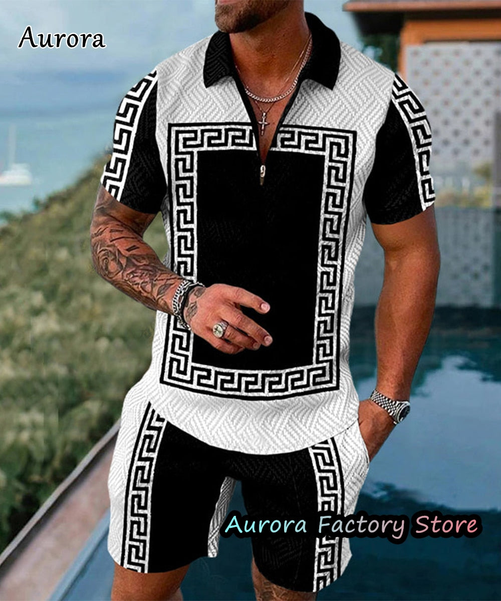 Luxury Men's Polo Set Summer Vintage Shorts Pants Casual Stylish Outfit