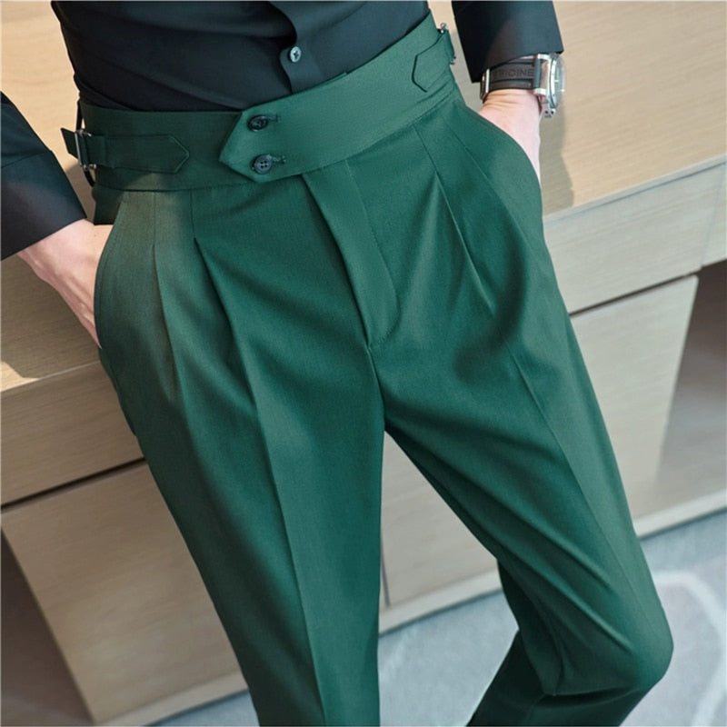 British Style High Waist Trousers Men's Formal Pants