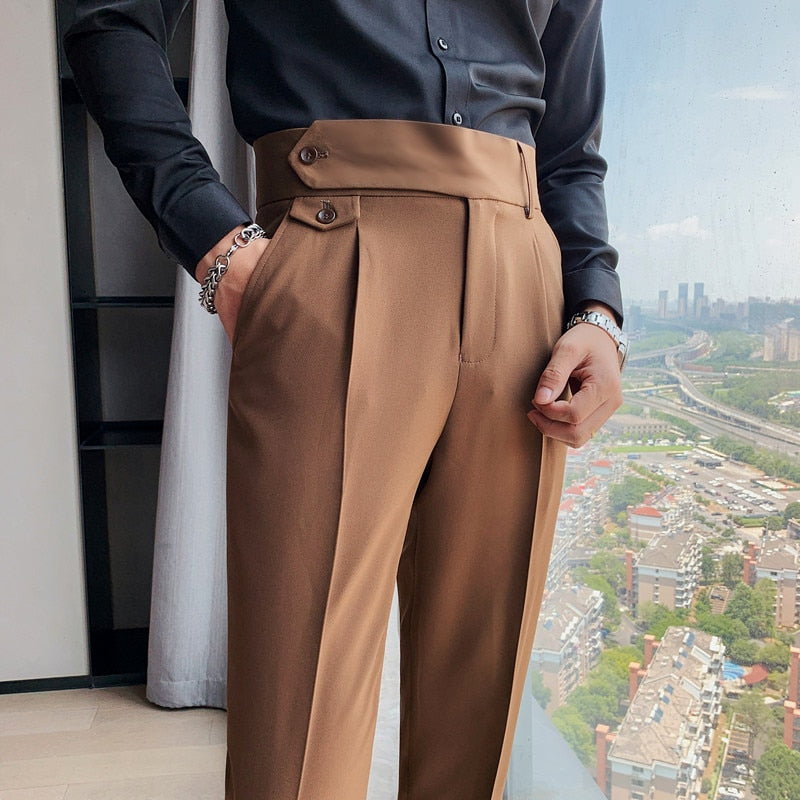 British Style High Waist Trousers Men's Formal Pants